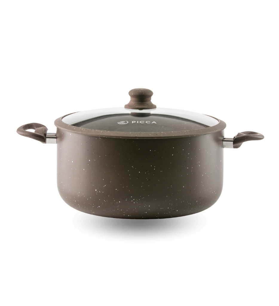 Olla Picca Nona PI0030OMC 2 Piezas 30 Cms Con tapa de Vidrio Color Cafe