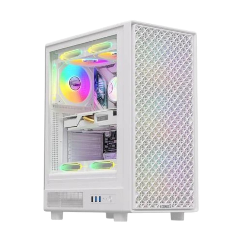 Case RGB Formula V Line Mana Dynamic White AR MID Tower Ventiladores 4 de 120MM con Malla Frontal Y Vidrio Lateral 4711401663515 Color Blanco