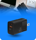 Cargador Dual Rapido Argom ARG-AC-0125BK Tipo C y USB Para Pared 65W Volta P7 con Enchufe Plegable